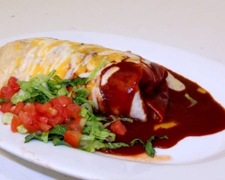 Smothered red chile burrito